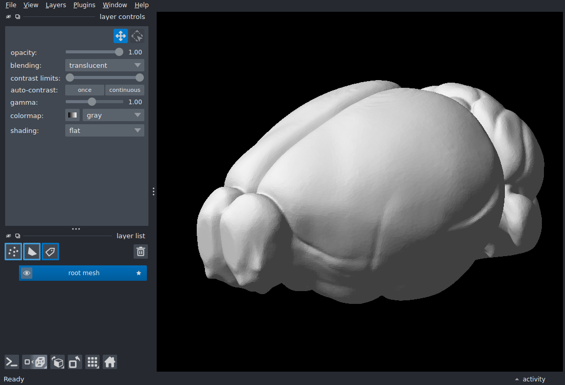 Whole-brain surface mesh of the Allen mouse atlas in napari